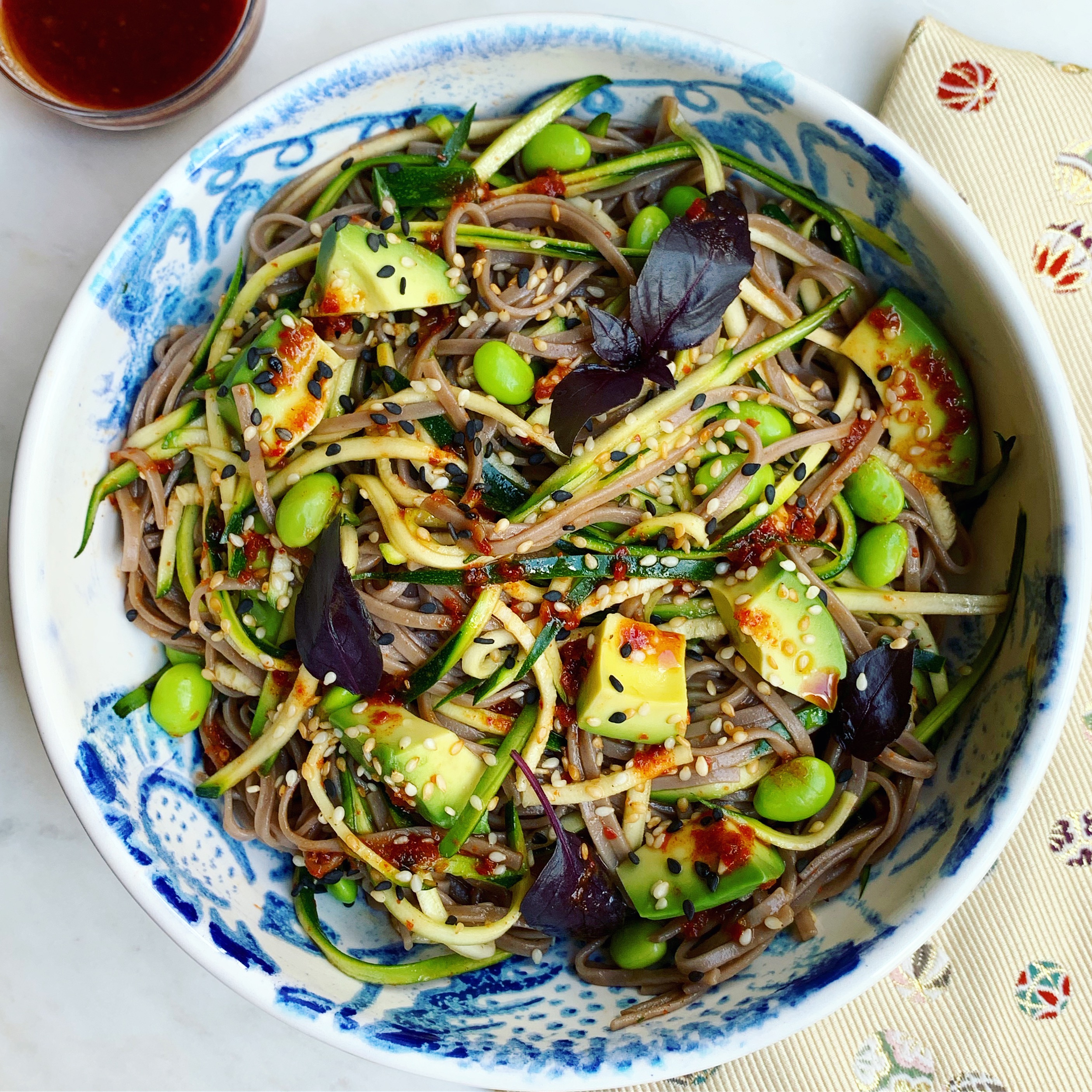 Chilled Soba Noodles with Avocado & Chili Garlic Sauce