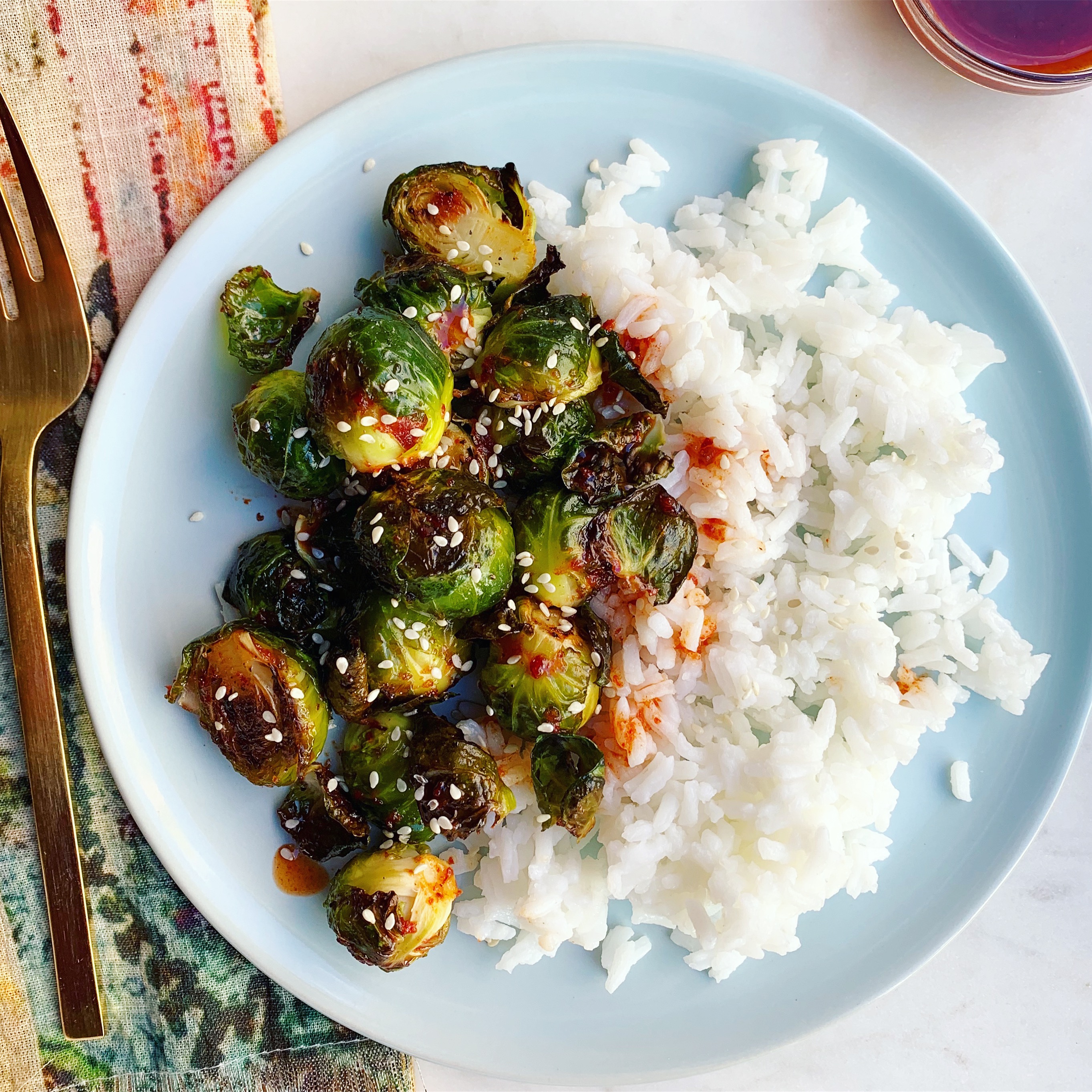 Maple Chili Roasted Brussels Sprouts