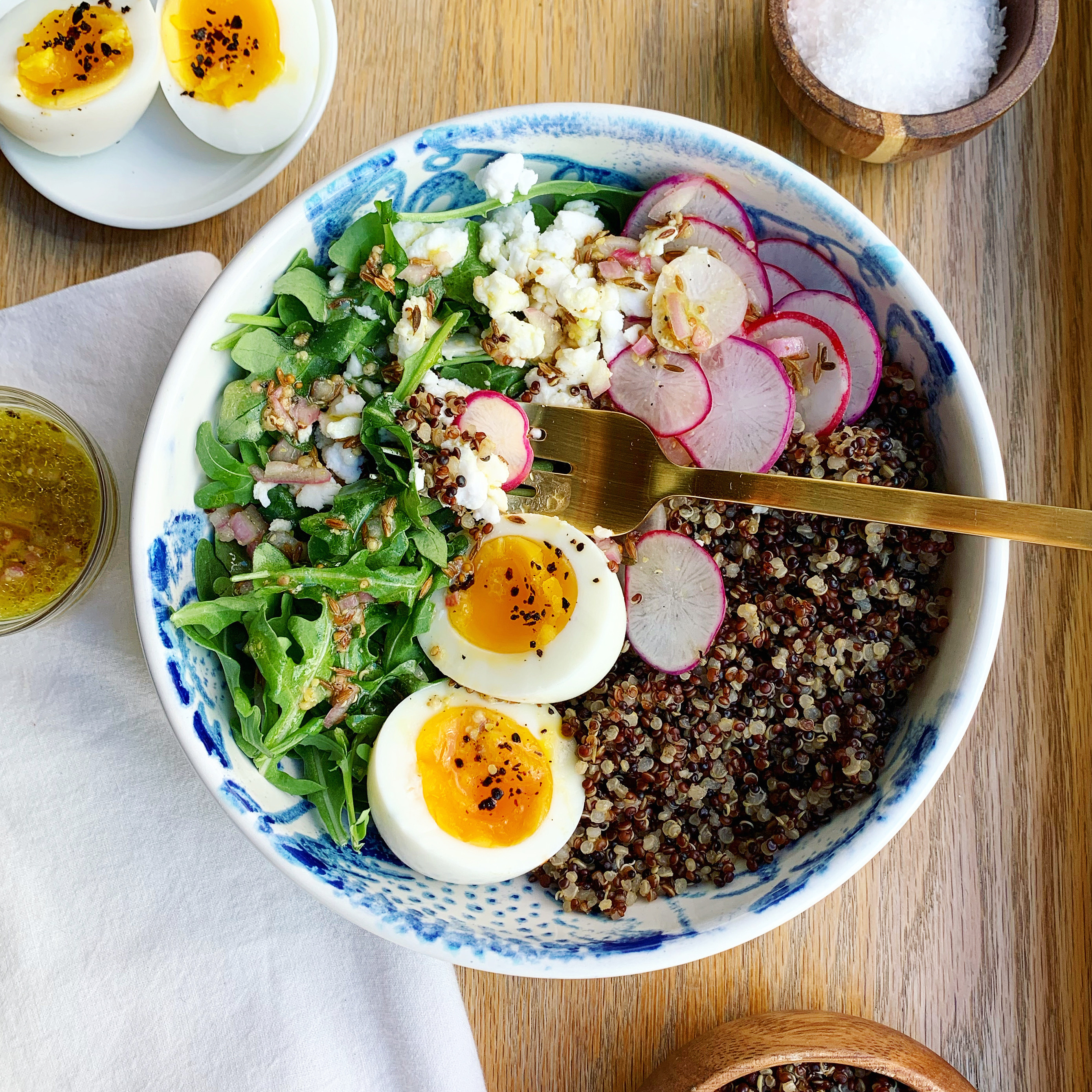 Quinoa, Egg + Arugula Bowl