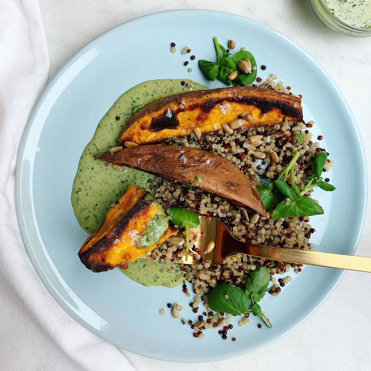 Roasted Sweet Potatoes + Tahini Ranch