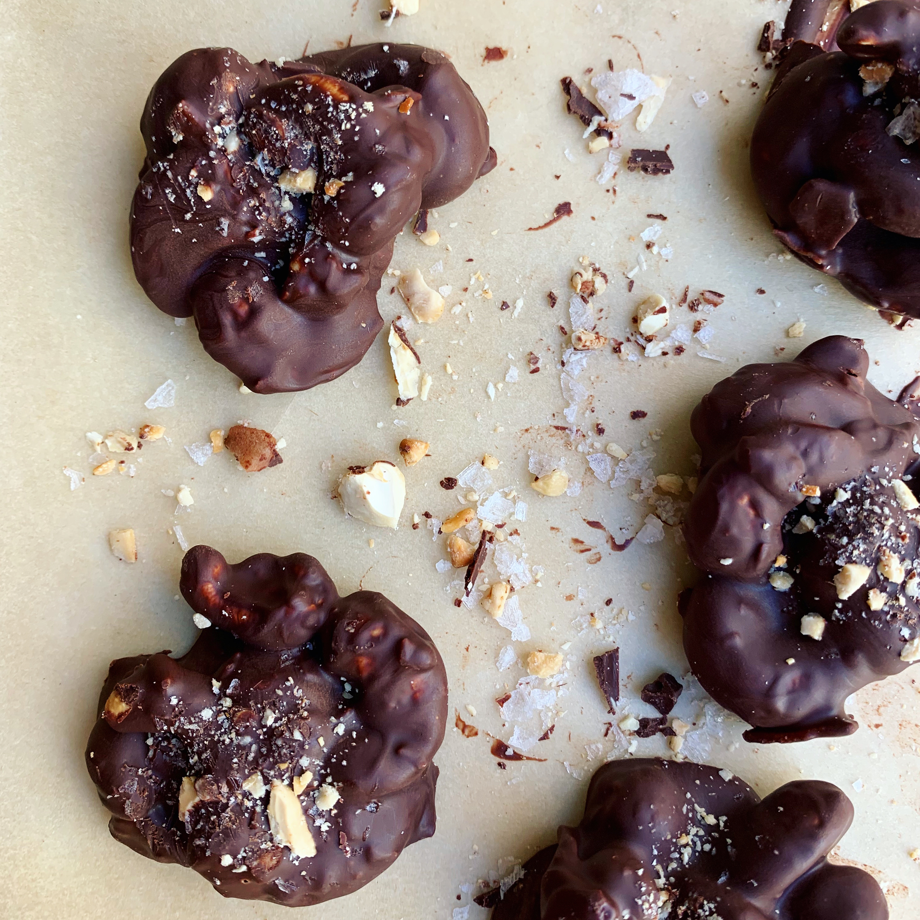 Salted Dark Chocolate Cashew Clusters