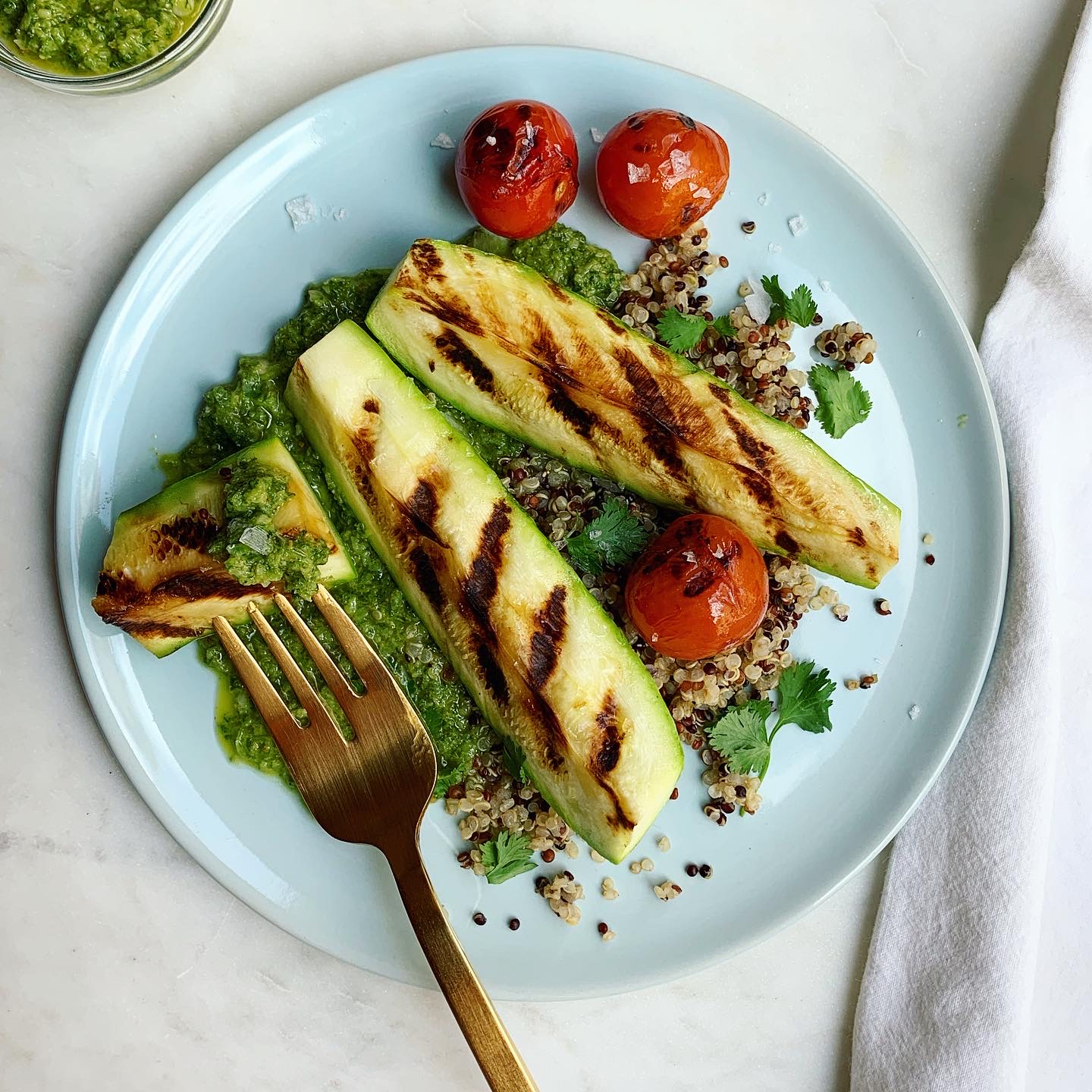 Grilled Summer Squash + Spicy Mint Sauce