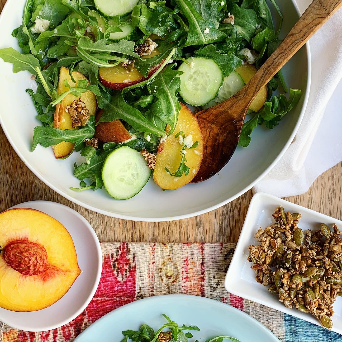 Peach + Arugula Salad with Seed Brittle